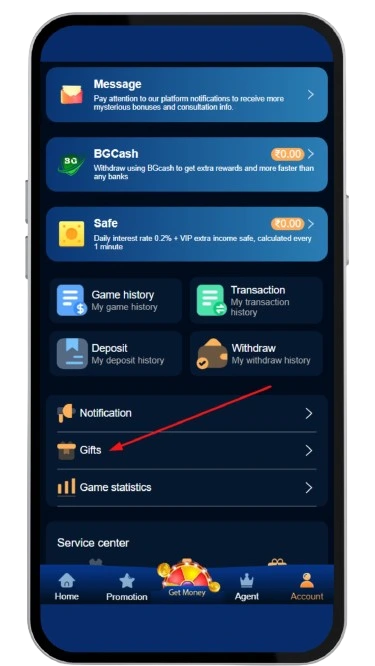Click on gifts section